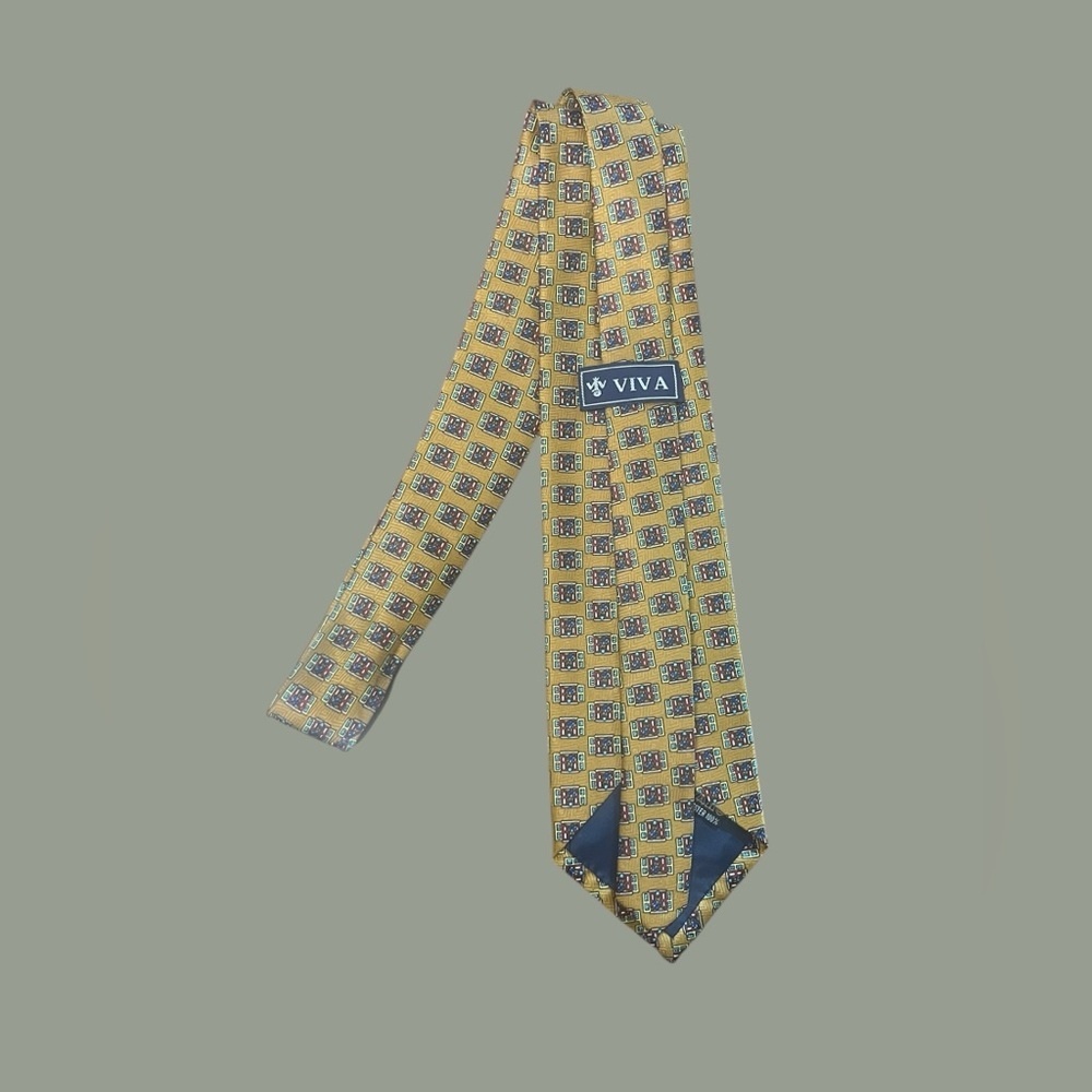 VTG gold blue home window pattern VIVA Men’s necktie